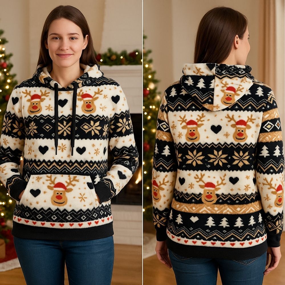 No Boundries Soft Riendeer Holiday Print Hoodie Sweatshirt Light Junior L